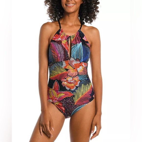 La Blanca Other - La Blanca Women's Sunlit Soirée High Neck Keyhole One Piece Swimsuit New Size 14